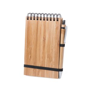 Libreta con tapa de bambú y bolígrafo
